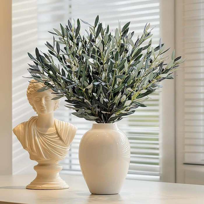 8PCS Premium Artificial Olive Branches for Vases - Realistic PU & Silk Faux Greenery Stems, 3 Siz... | Amazon (US)