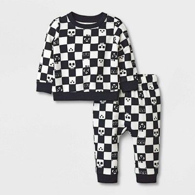 Baby 2pc Checkered Sweatshirt & Jogger Pants Set - Cat & Jack™ Black | Target