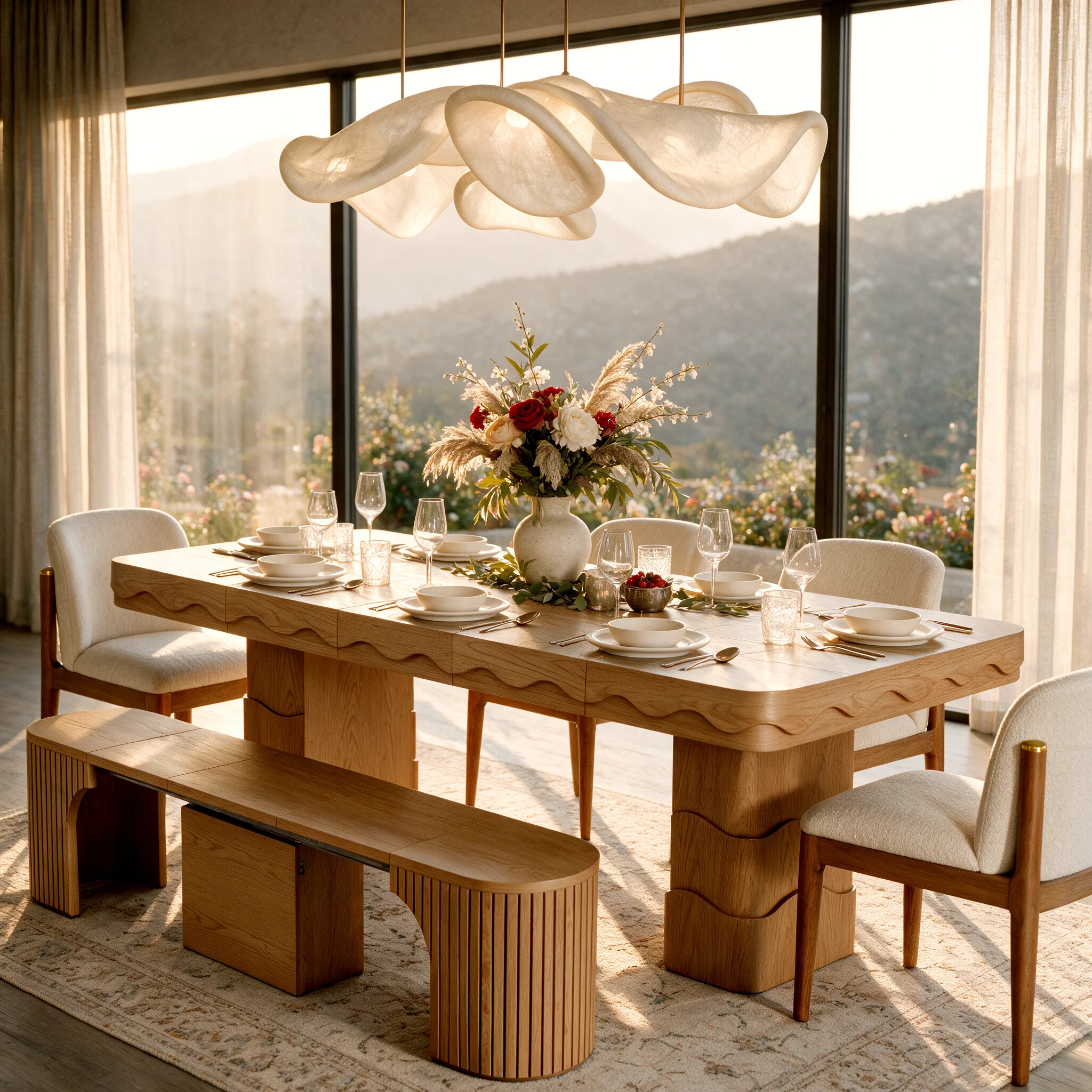 6-Pieces Extenable Dining Table Set with Extenable Bench and  Dining Chair | Wayfair North America
