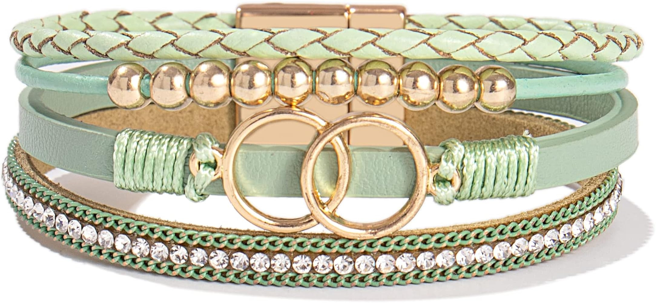 FANCY SHINY Boho Wrap Bracelets Leather Cuff Bangle Gold Beaded Bracelets for Women Stackable Inf... | Amazon (US)