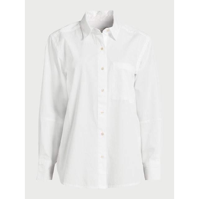 Free Assembly Women's Button Front Boxy Tunic Shirt with Long Sleeves, Sizes XS-XXL | Walmart (US)