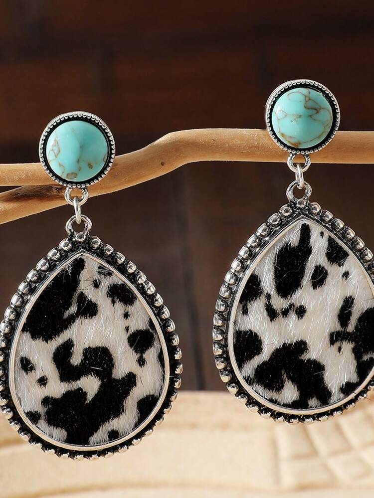 New
     
      1pair Fashion Zinc Alloy Cow Pattern Detail Water Drop Earrings For Women For Dai... | SHEIN