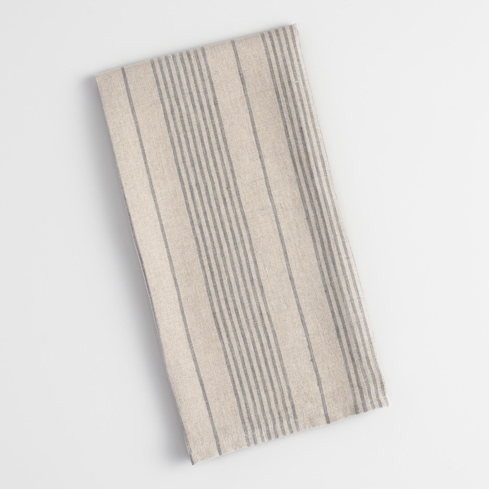 Gray and Natural Thin Stripes Kitchen Towel - Linen by World Market | World Market