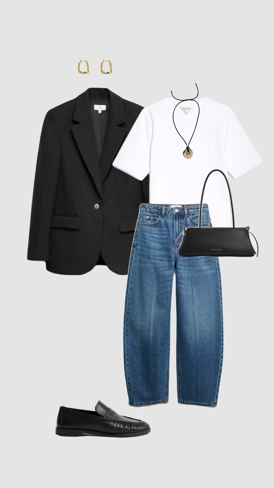 Get 15% off Charles & Keith with code COMAMBW15JESSIE  ✨ (must be logged into your account for the discount to apply) 

Black Single Breasted Blazer, White Premium Cottom T-Shirt, Mid Indigo Barrel Jeans & Black Loafers Spring Outfit 🖤

• smart casual outfits city break outfit holiday outfit date night outfits brunch outfit work workwear office outfit trendy Pinterest outfit London uk fashion gold rope pendant trends spring outfits 2026 business casual workwear •

#LTKFashionMonth trends #LTKspring

#LTKspring