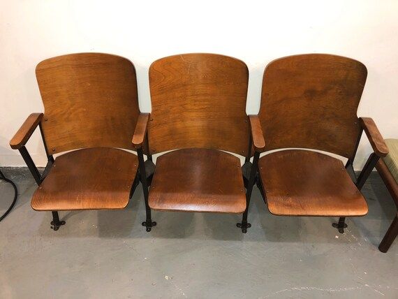 NO FREE SHIP Vintage Wood Folding Theatre Seats. Set of 3 wood stadium seats. Entryway Bench. | Etsy (US)