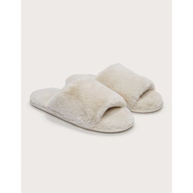 Wide Strap Faux Fur Slider Slippers | The White Company (UK)