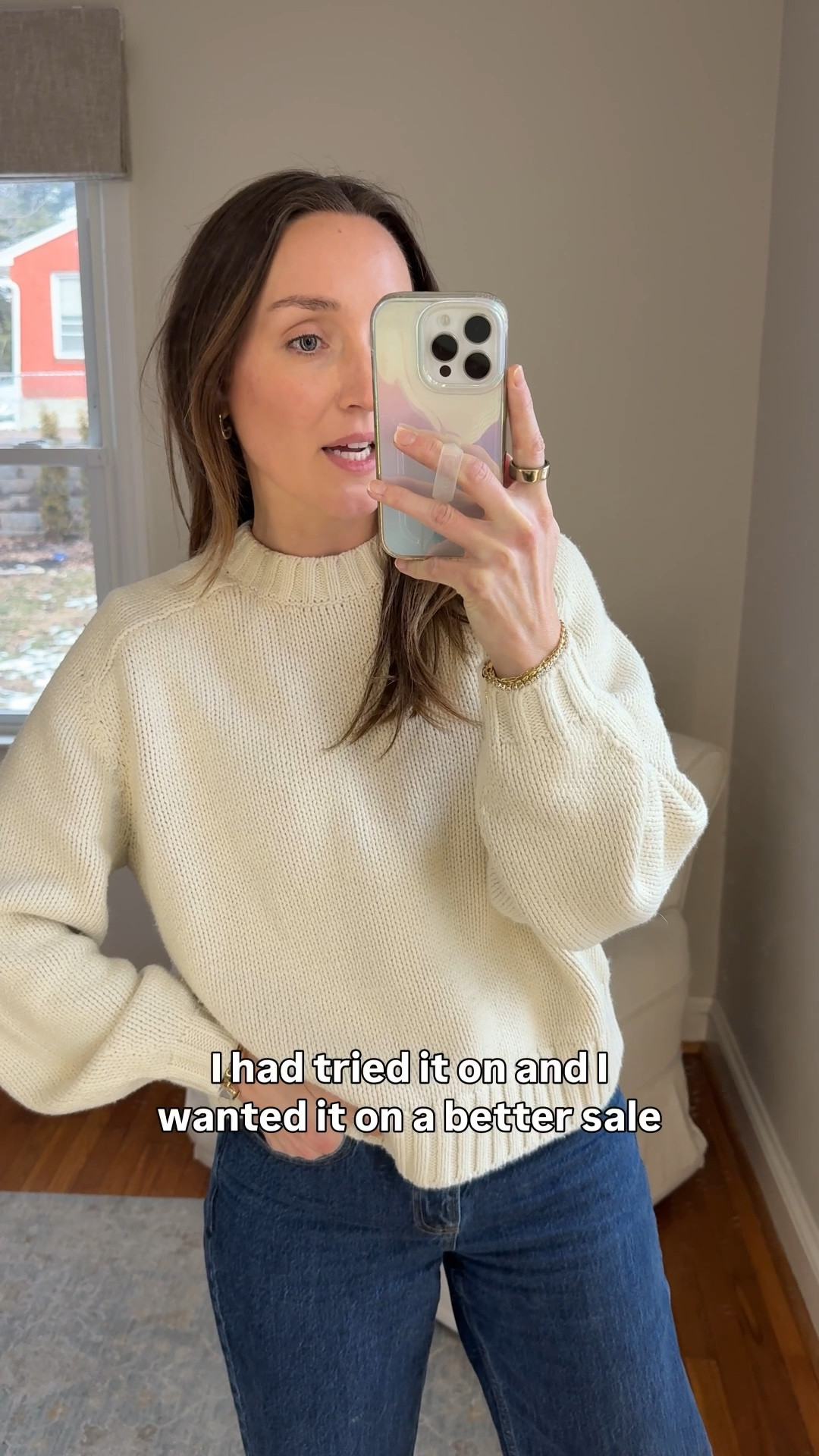 Wearing XS sweater and 25 jeans