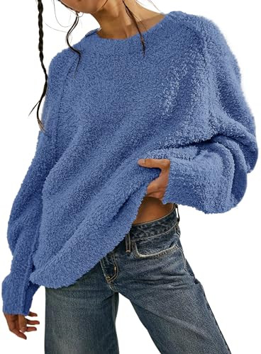 Beaully Women's Oversized Long Sleeve Crewneck Fuzzy Knit Warm Sweaters 2025 Fall Pullover Sweate... | Amazon (US)