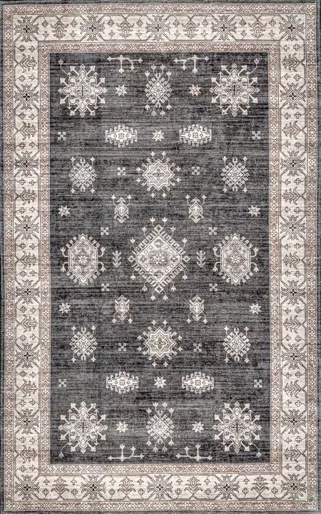 Charcoal Andrea Bordered Washable 2' 6" x 12' Area Rug | Rugs USA