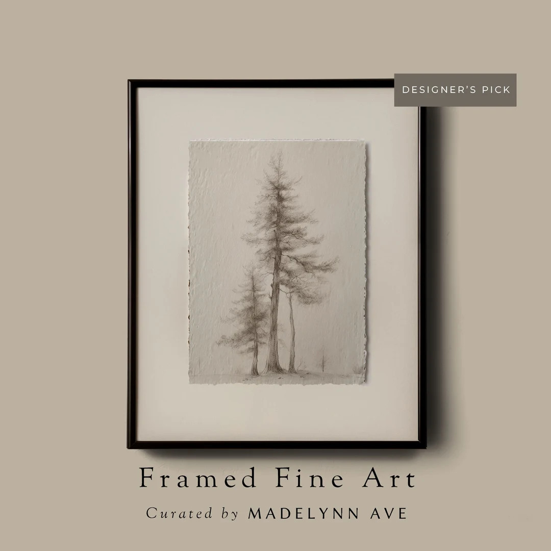 Framed Modern Pine Tree Art Print, Wall Art Pines Sketch, Rustic Farmhouse Artwork, Forest Drawin... | Etsy (US)