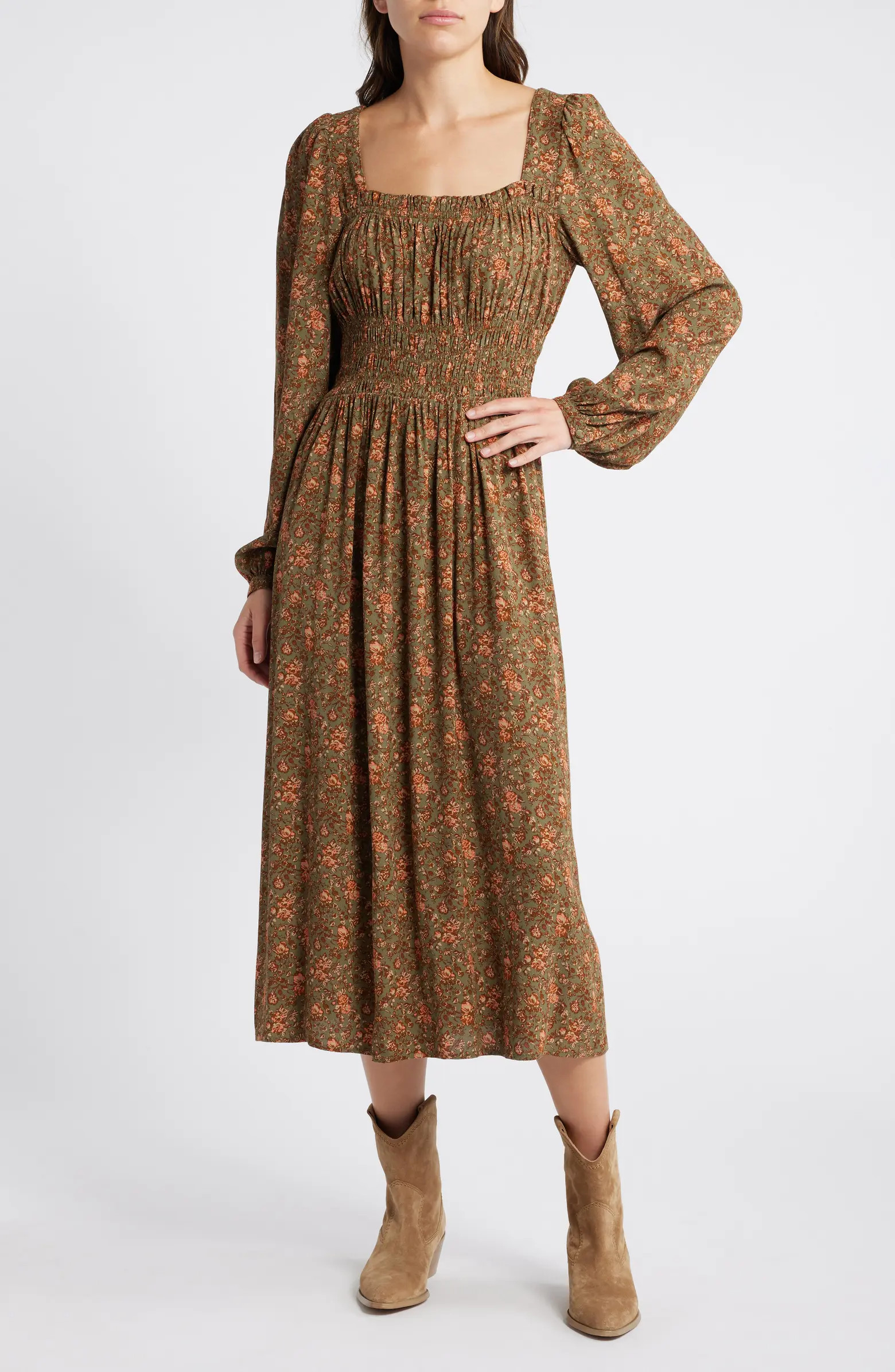 Treasure & Bond Floral Long Sleeve Smock Waist Dress | Nordstrom | Nordstrom