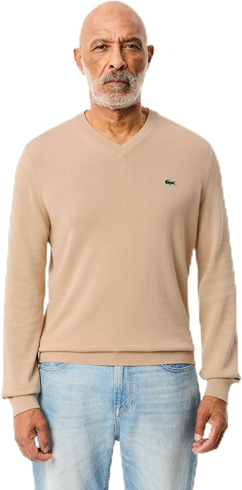 Lacoste Men's Monochrome Cotton V Neck Sweater | Amazon (US)