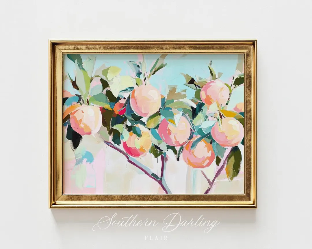 Florida Oranges Abstract Art Print, Pastel Southern Landscape, Grandmillenial Style, Pastel Pink ... | Etsy (US)