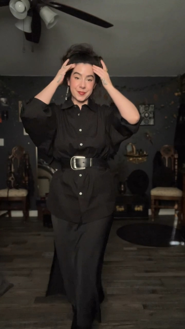 cute little office friendly look for my fellow all black outfit lovers featuring Marcella NYC. You can use my code WRENMARETTE001 to save! 

I’m wearing an XS in the button down top so side down! 