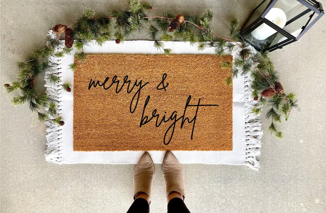 Merry and Bright Doormat Christmas Decor Personalized - Etsy | Etsy (US)