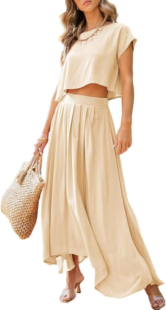 Dokotoo Dresses for Women 2 Piece Summer Outfits Crewneck Tops and Maxi Skirt Dress Sets | Amazon (US)