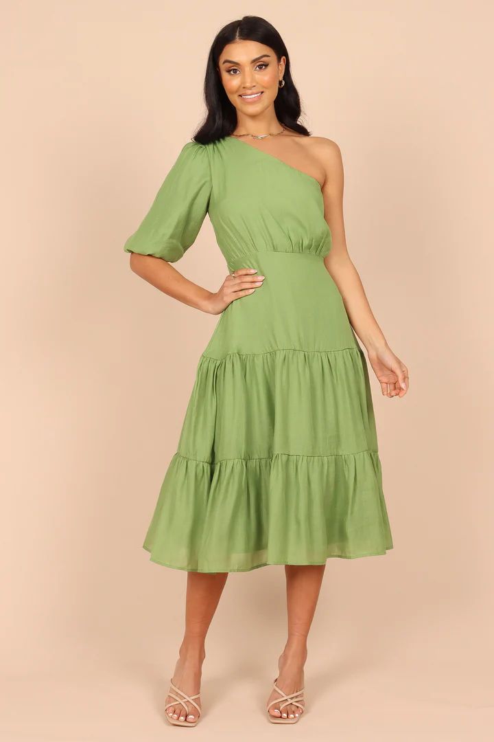 Milla One Shoulder Tiered Midi Dress - Green | Petal & Pup (US)