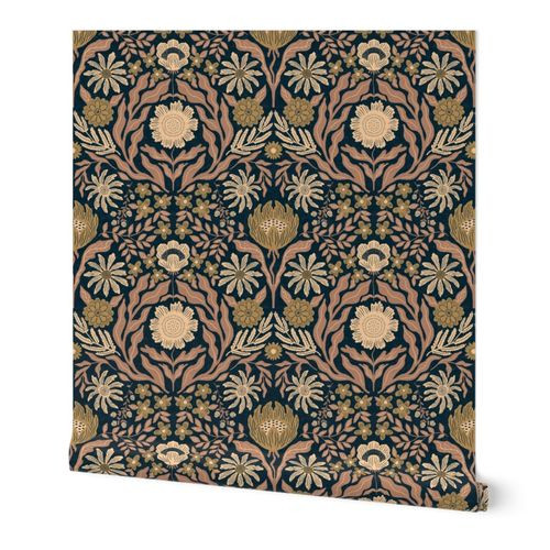 Medium - Benny - midnight blue with rosy brown and turtle | Spoonflower