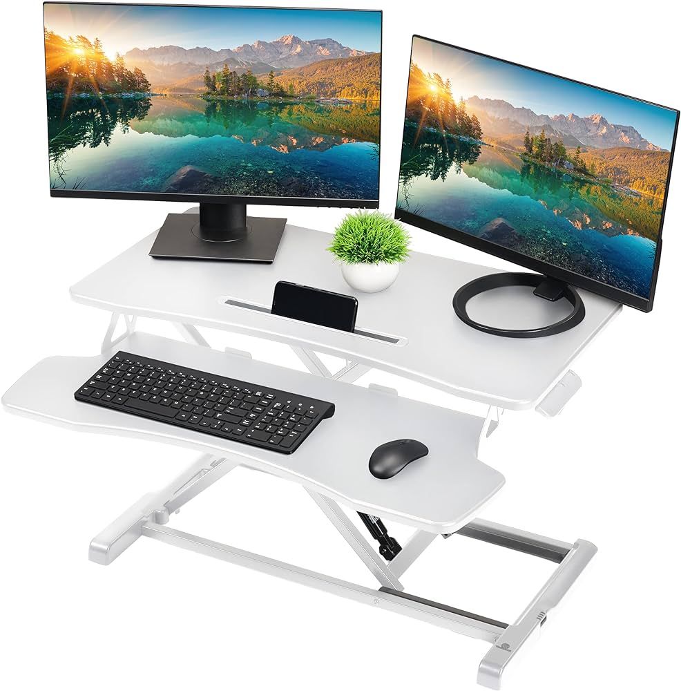 TechOrbits Standing Desk Converter - 37 Inch Adjustable Sit to Stand Up Desk Workstation, MDF Woo... | Amazon (US)