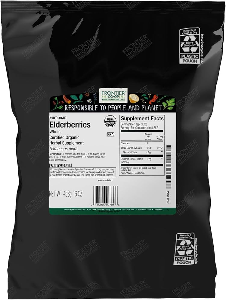 Frontier Co-op Organic Dried Elderberries, 1lb Bulk Bag, European Whole | Kosher and Non-GMO Orga... | Amazon (US)