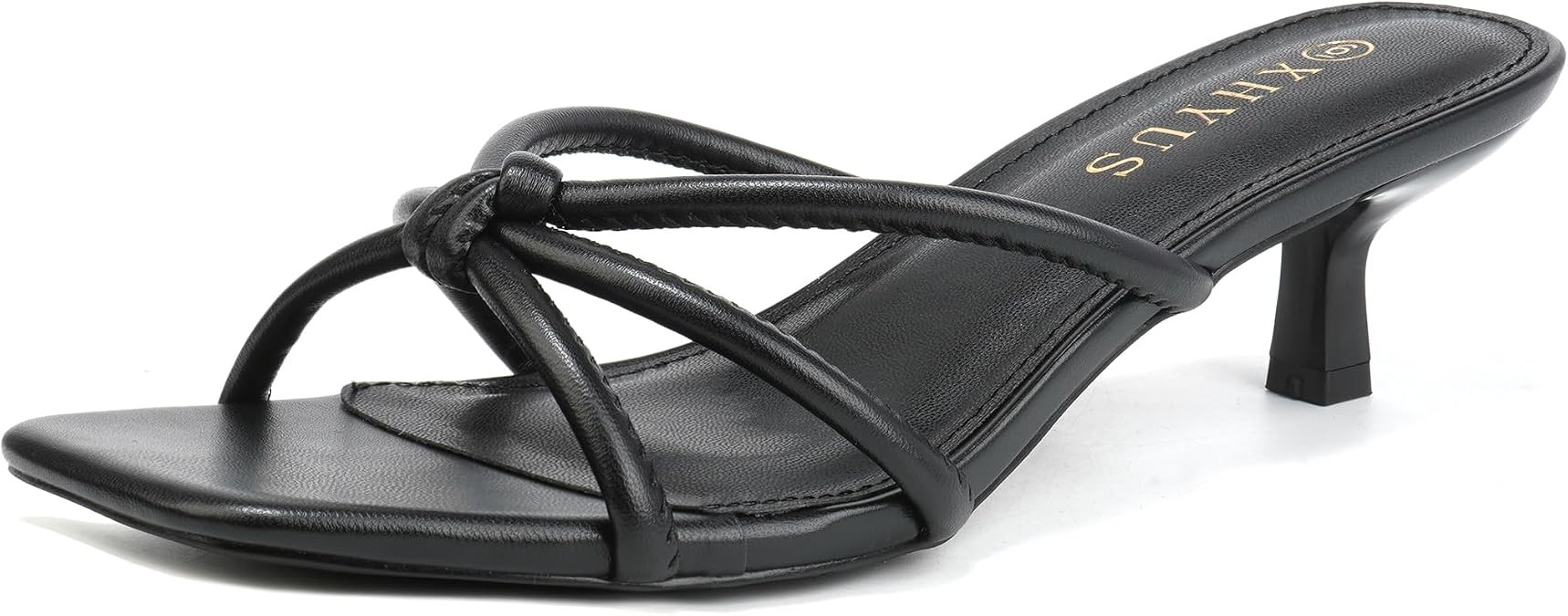 Women's Spaghetti Strap Square Open Toe Kitten Heel Mule Sandals | 1.8~2 inches kitten heel, comf... | Amazon (US)