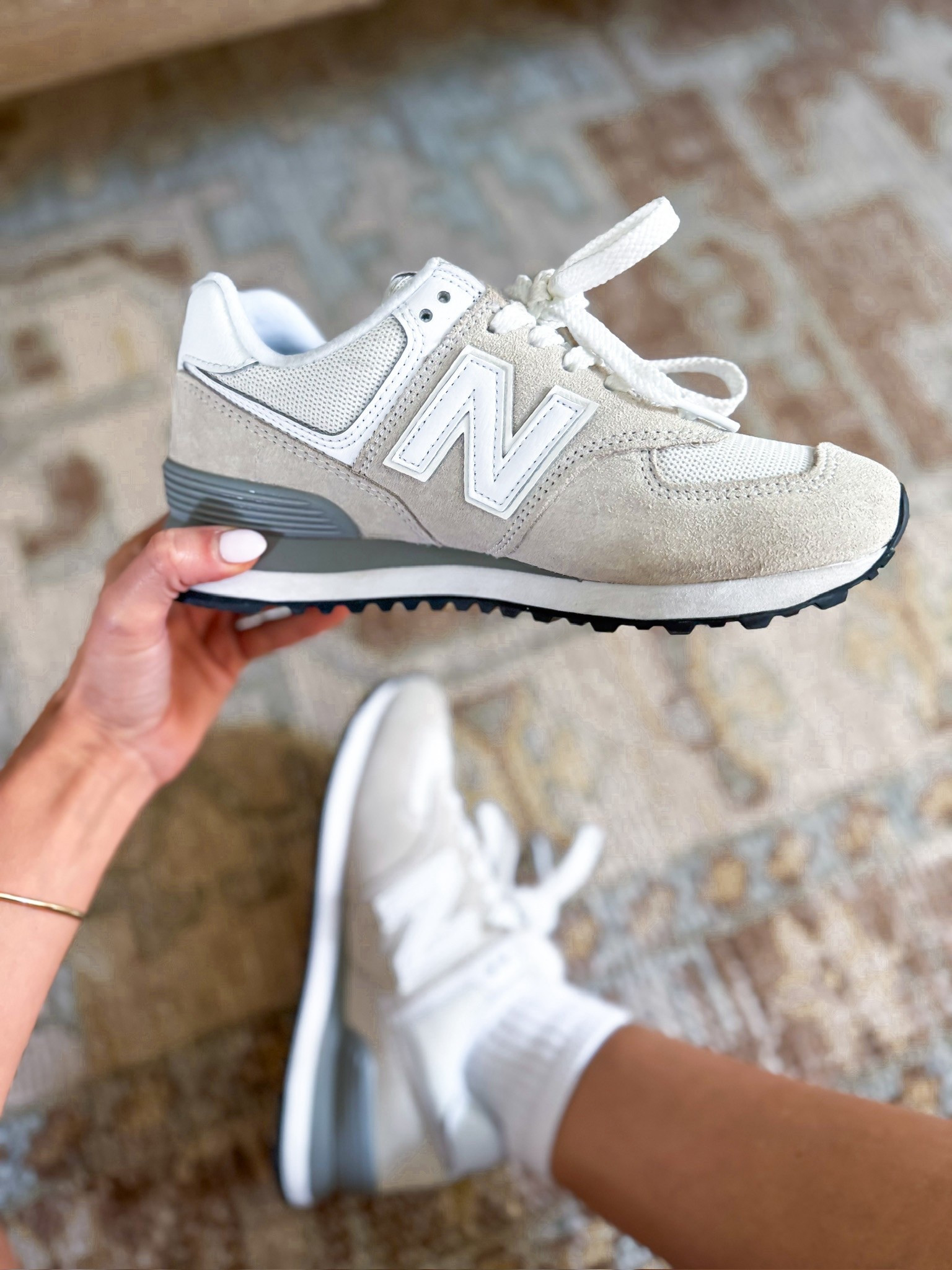 White sneakers. Neutral sneakers. Travel shoes. Disney shoes. European shoes. New balance 574 in nimbus cloud/white. Gift ideas for her. I love these for travel and walking around all day - so comfy and TTS!


#LTKShoeCrush #LTKActive #LTKTravel