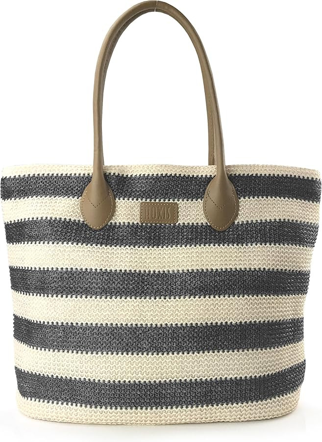 Striped Synthetic Straw Women's Tote Light Weight Vaction Shoulder Handbag | Amazon (US)
