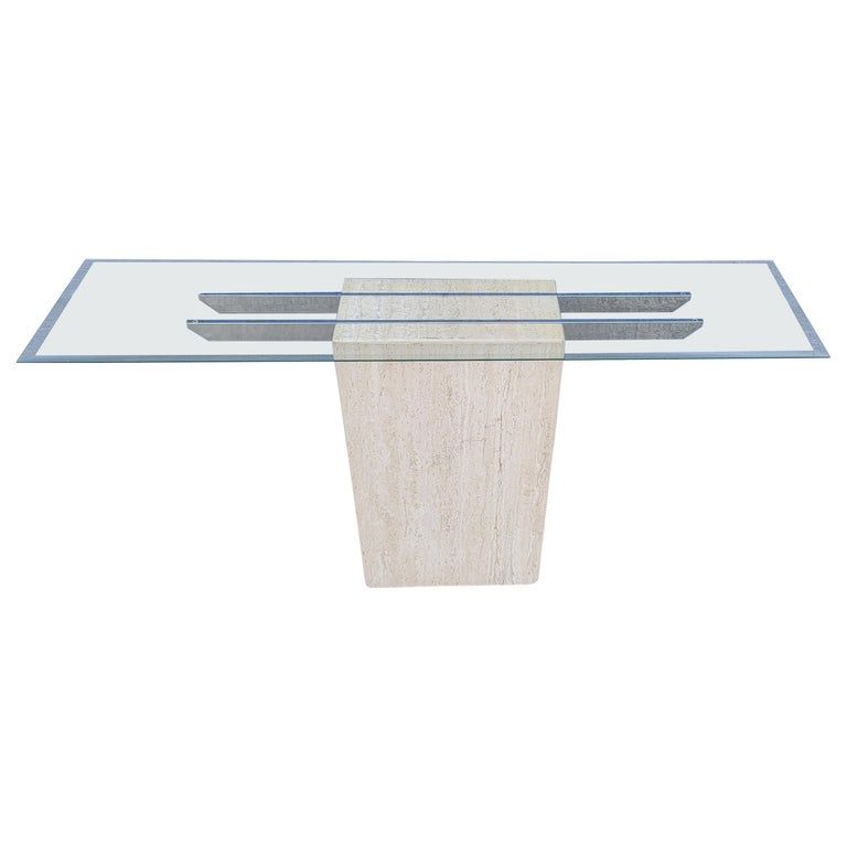 Italian Travertine and Glass Console Table For Sale at 1stDibs | travertine console table | 1stDibs