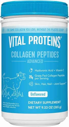 Vital Proteins Grass Fed Collagen Powder Supplement Hydrolyzed Peptides with Hyaluronic Acid and Vitamin C - Non-GMO, Dairy & Gluten Free Unflavored, 9.33oz | Amazon (US)