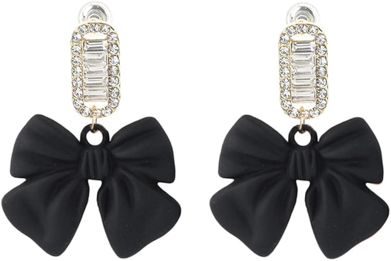 Channel V Ribbon Bow Dangle Earrings Rhinestone Matte Black Red Vintage Earrings Luxury Square Cryst | Amazon (US)