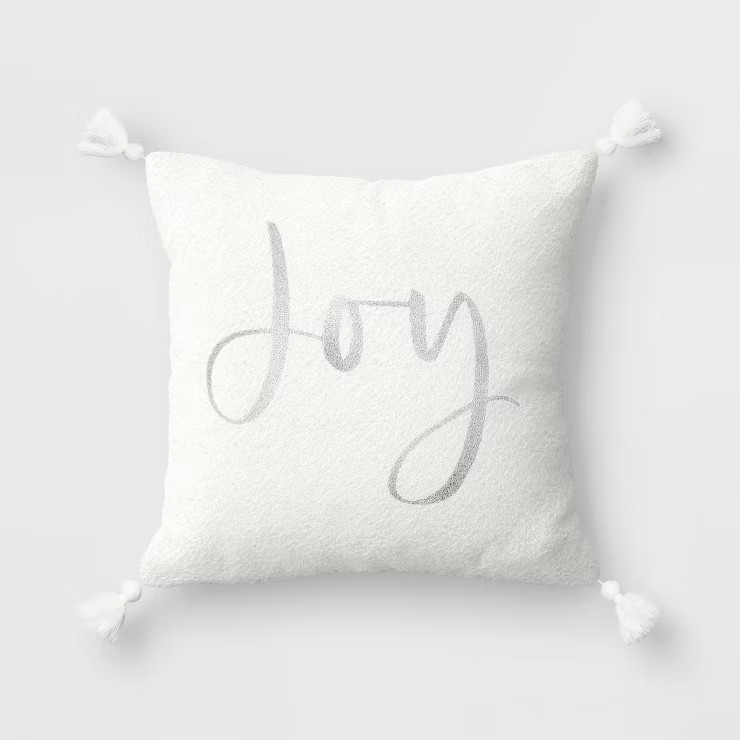 'Joy' Embroidered Boucle Square Christmas Throw Pillow - Threshold™ | Target