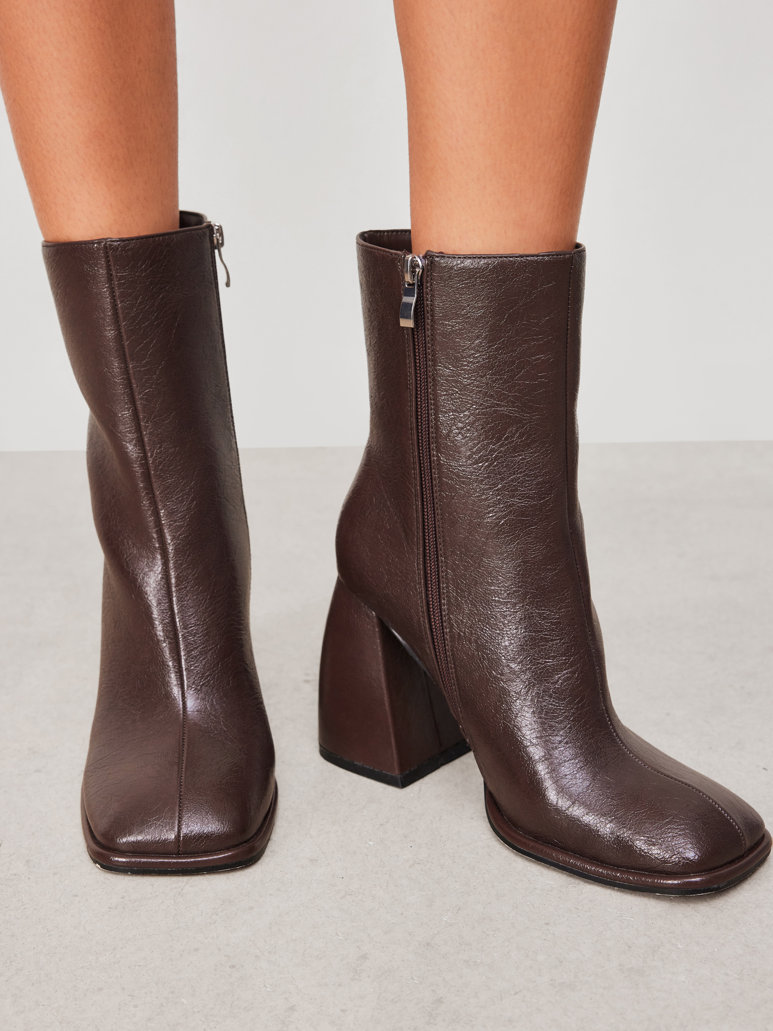 Thick High Heel Ankle Boots For Daily Casual Date Coffee Shop Work | Cider