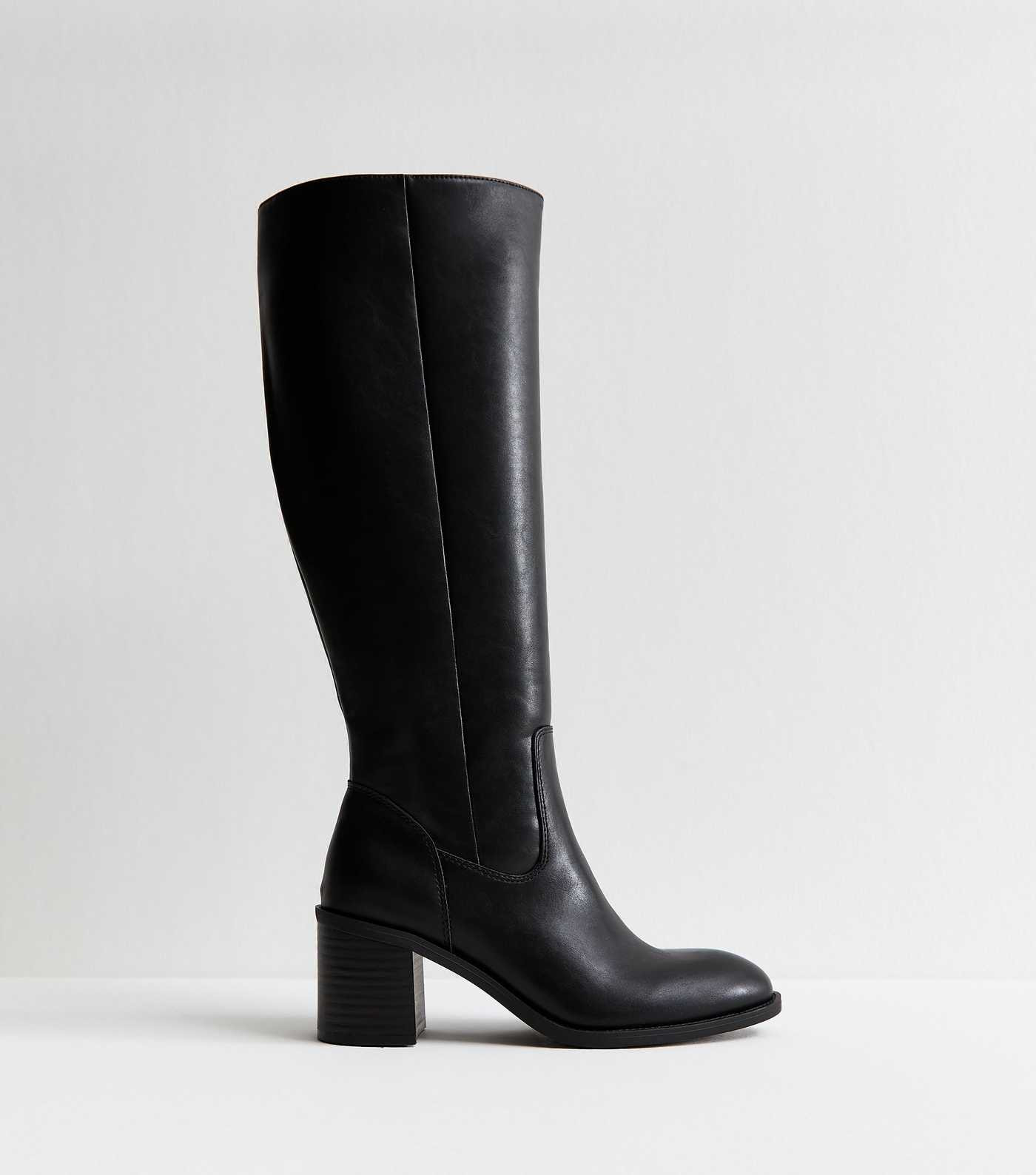 Black Faux Leather Block Heel Boots | New Look | New Look (UK)