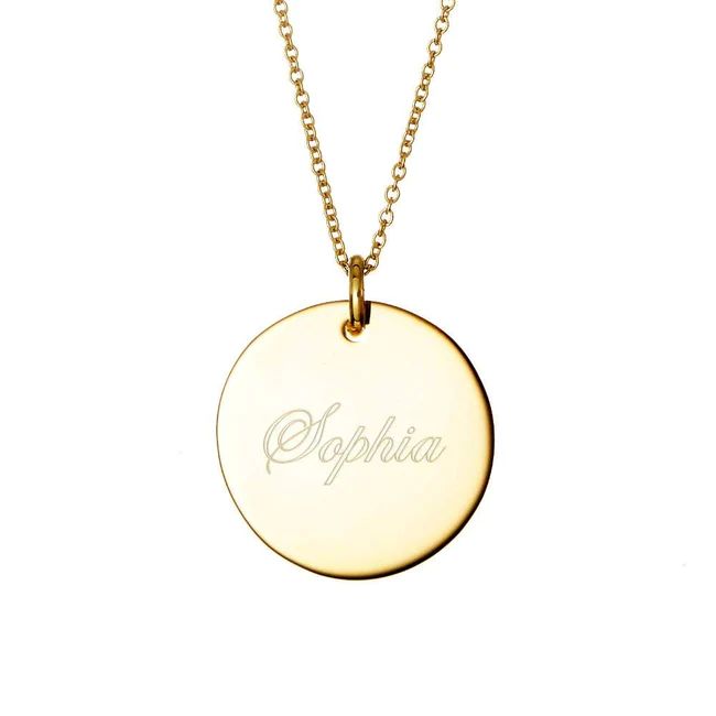 Engravable 14K Gold Round Charm Necklace | Eve's Addiction