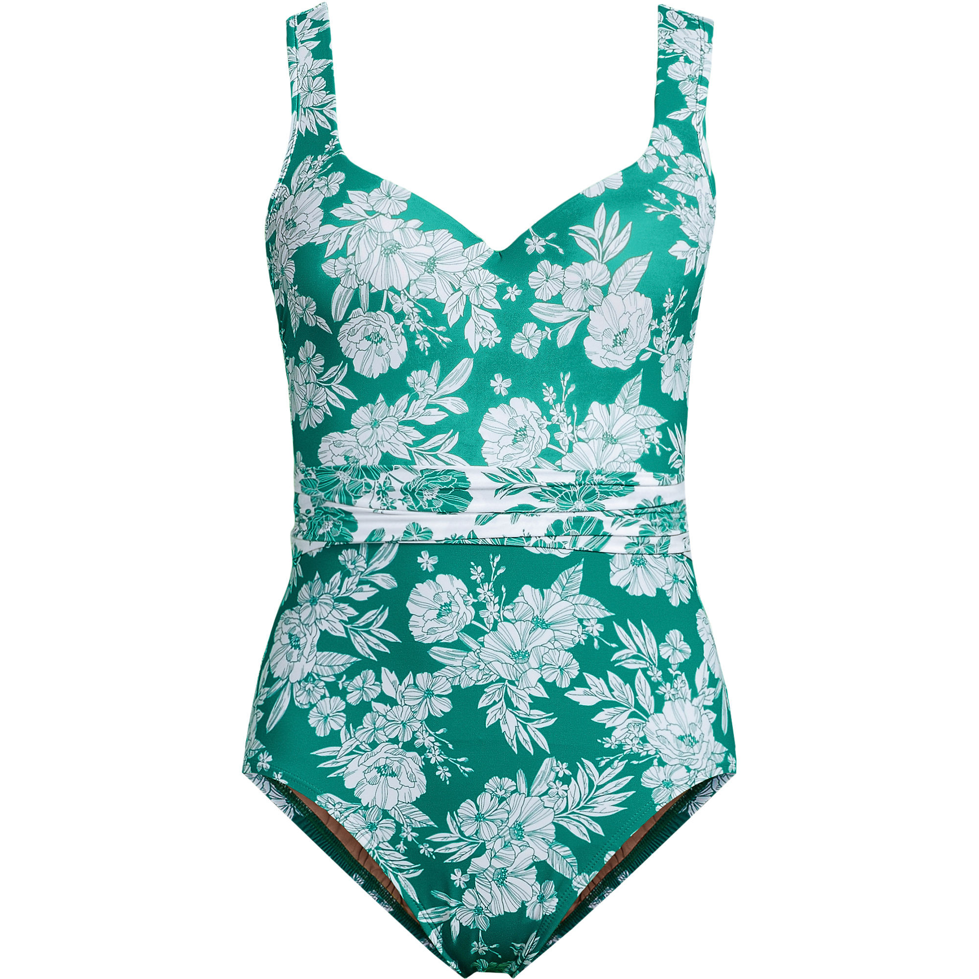 Women's Slender Suit Belted Sweetheart One Piece | Lands' End (US)