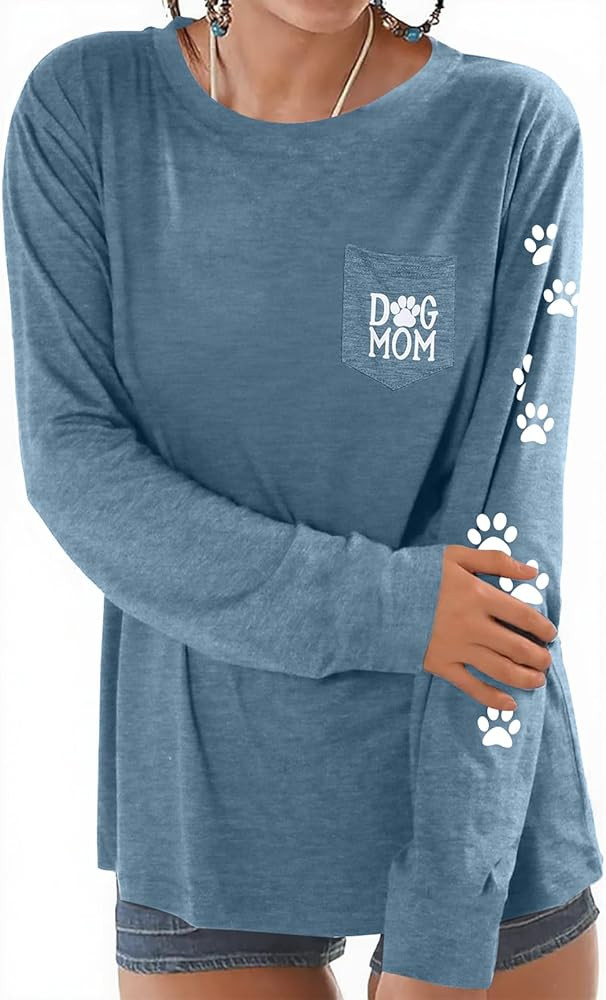Women Dog Paw Shirt Paw Print Shirts Patch Pocket Casual Long Sleeve Shirt | Amazon (US)