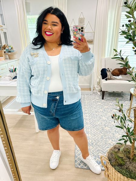 Plus size outfit, summer outfit, Walmart outfit, Walmart clothes, classic style, free assembly, white sneakers, white bodysuit