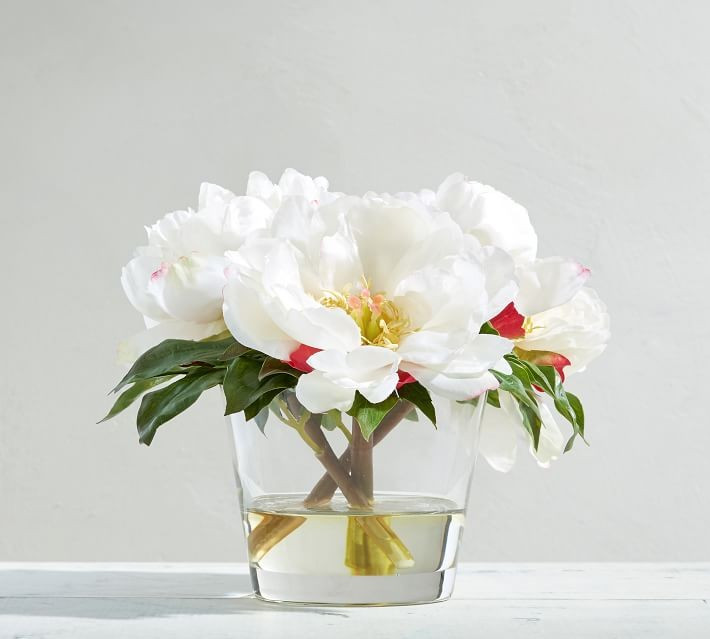 Faux Peony Arrangement in Glass | Pottery Barn (US)