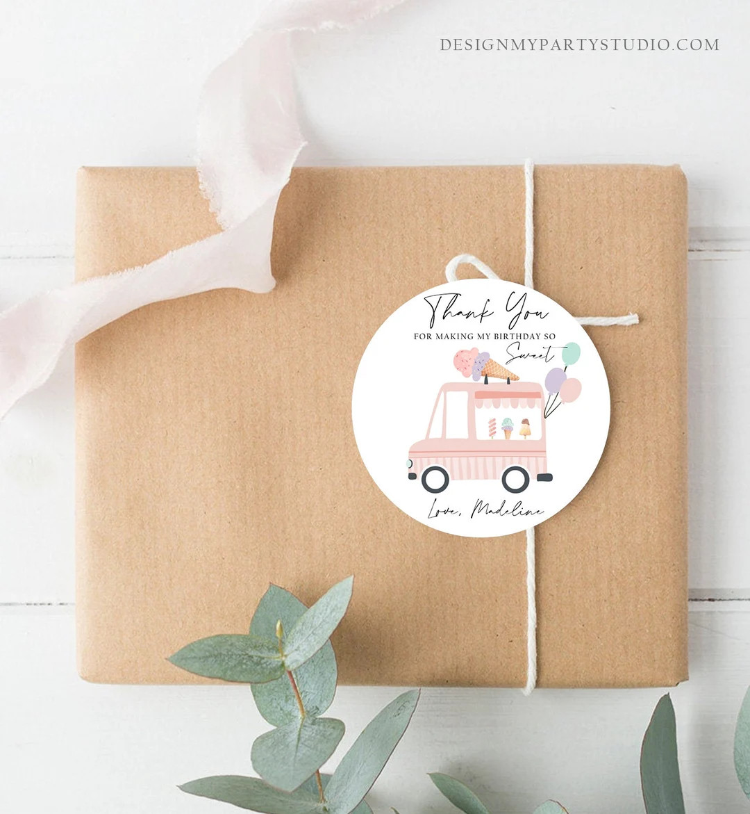 Editable Ice Cream Truck Favor Thank You Tags Ice Cream Birthday Party Modern Girl Pink Purple Gi... | Etsy (US)