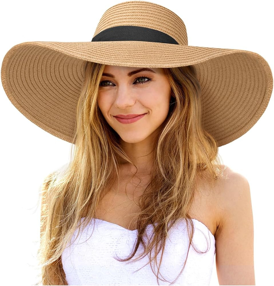 Senker Fashion Sun Hats for Women Oversize Wide Brim Straw Beach Hat Floppy Foldable Roll-Up Summ... | Amazon (US)