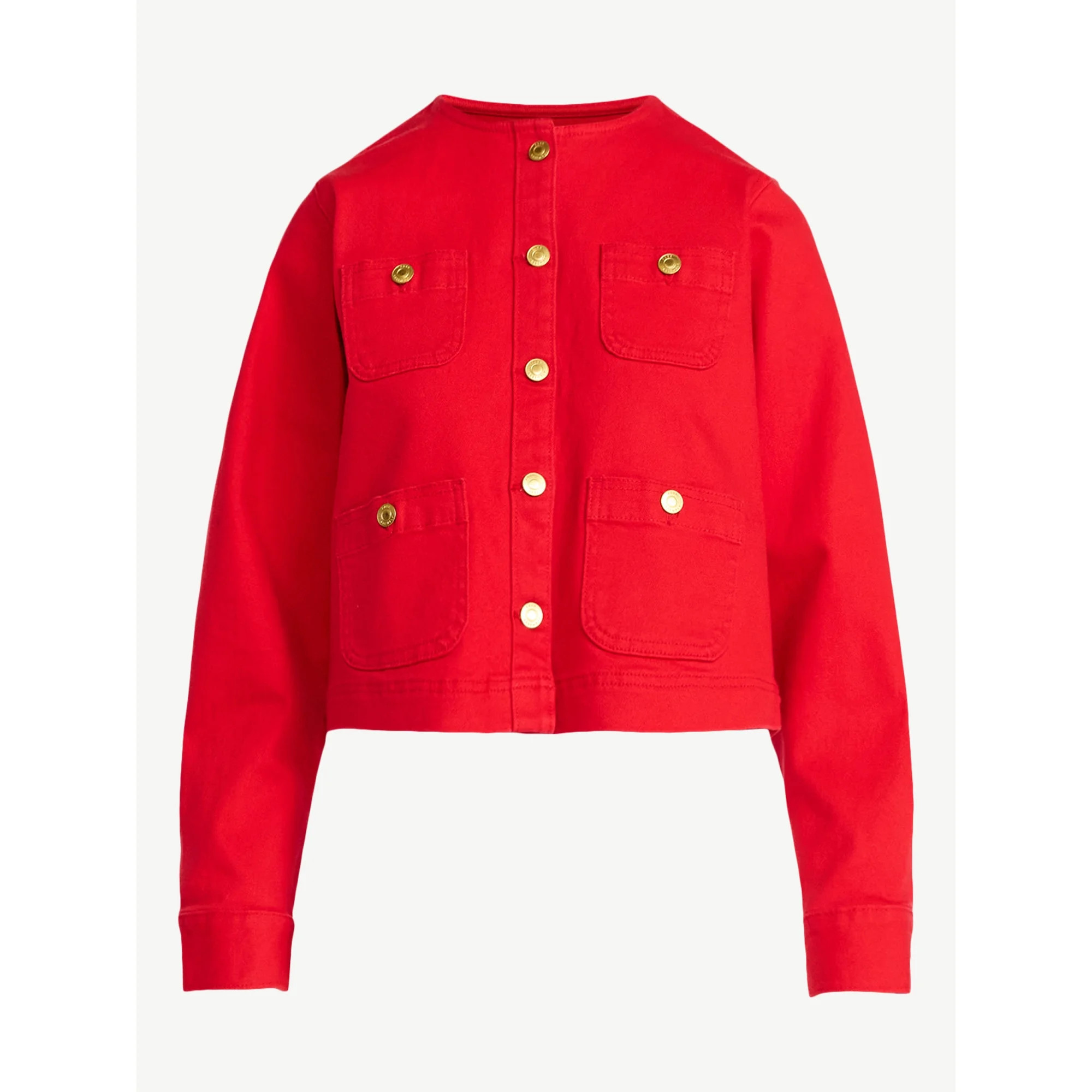 Free Assembly Women's Collarless Denim Jacket, Sizes XS-XXL | Walmart (US)