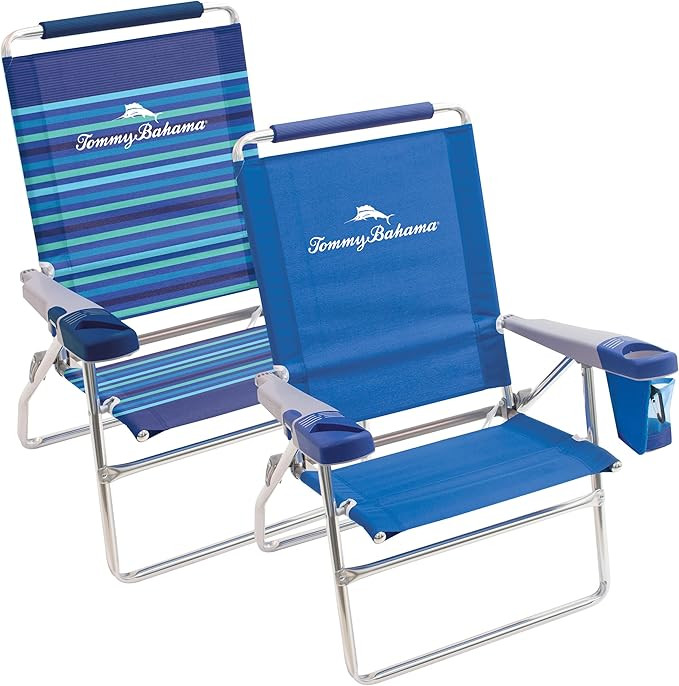 Tommy Bahama Set of 2 Highboy 4 Position Beach Chairs 15 Inch Seat Height with Cupholder, Side St... | Amazon (US)
