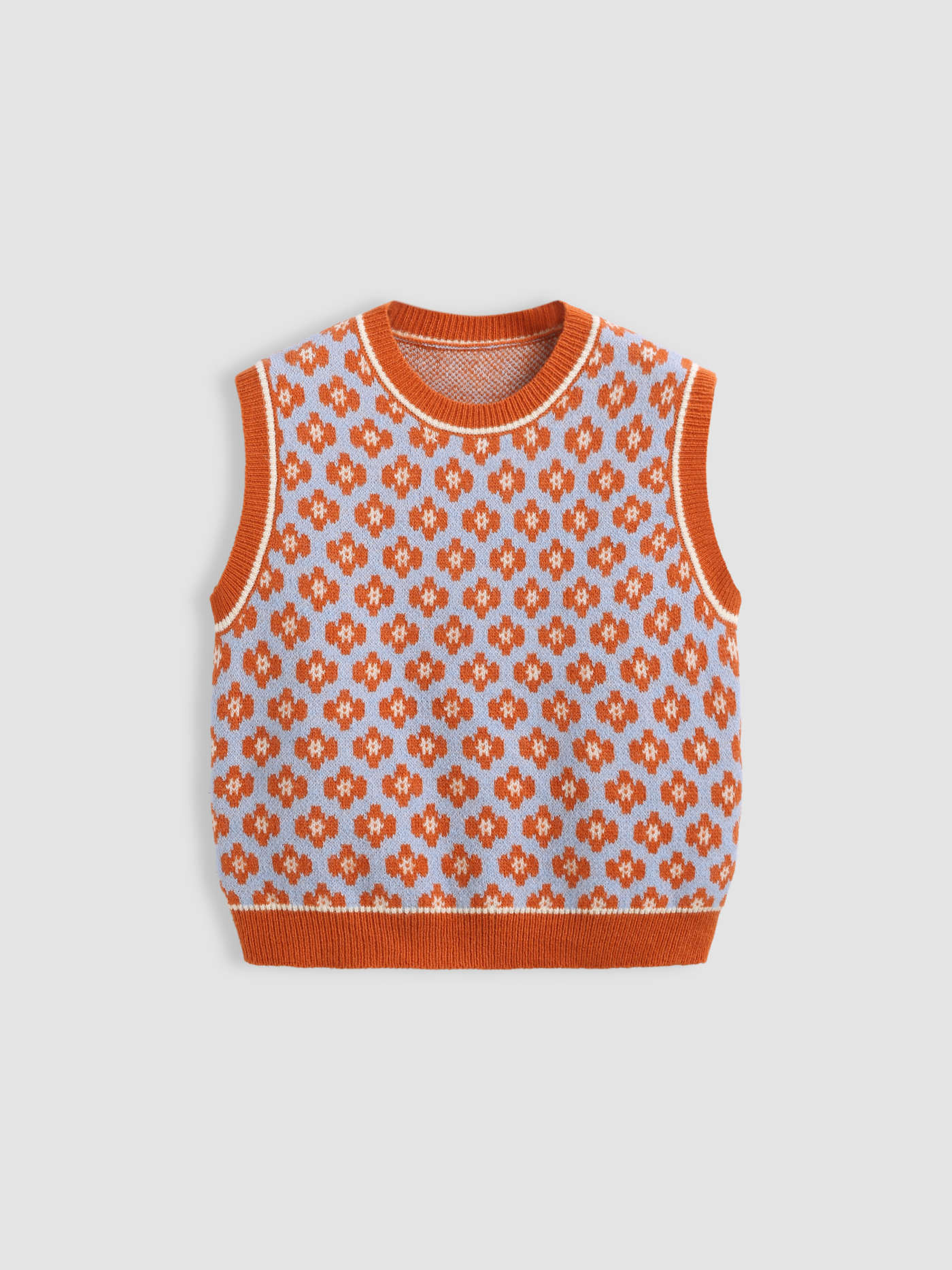 Geometric Contrasting Binding Knitted Crop Vest | Cider