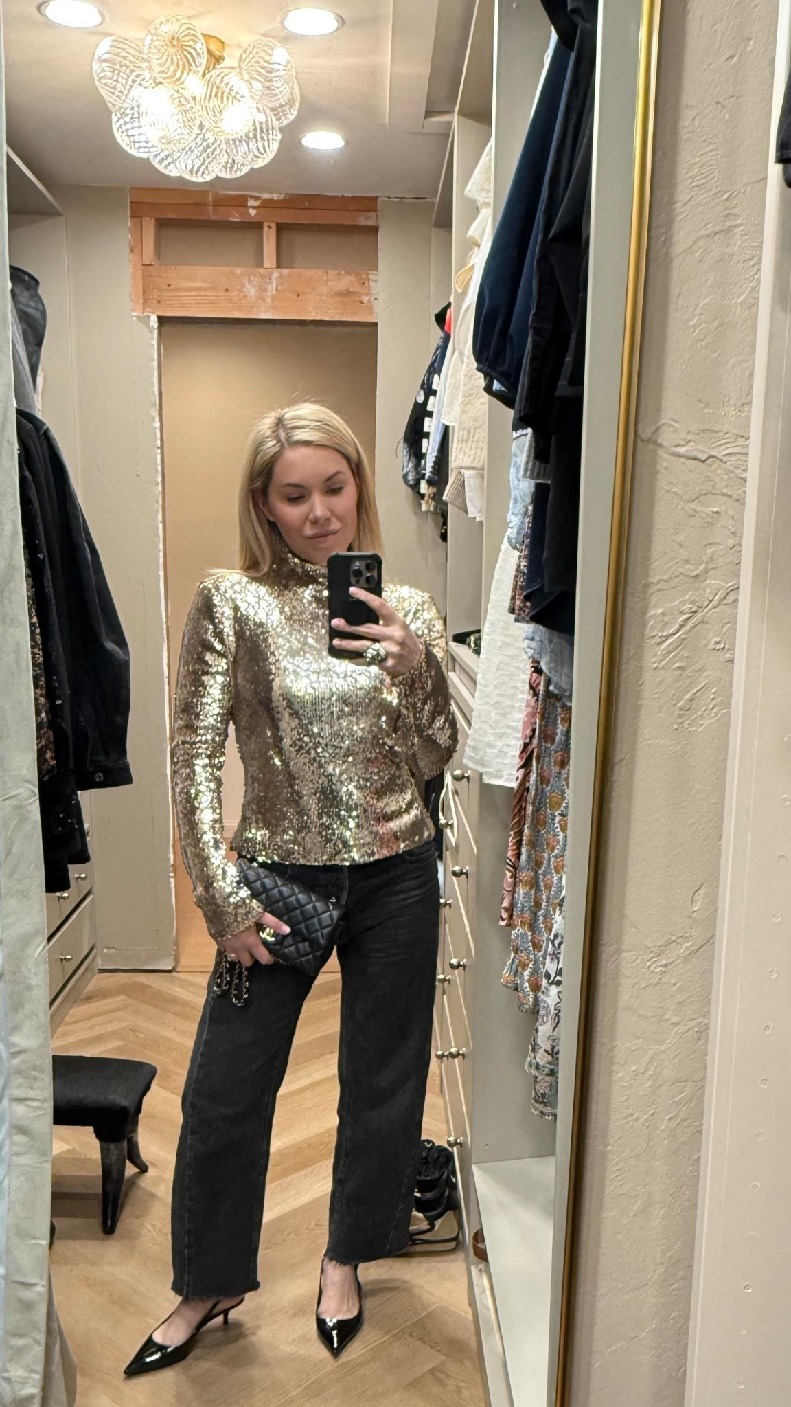 Party outfit 
Sequin top with jeans 