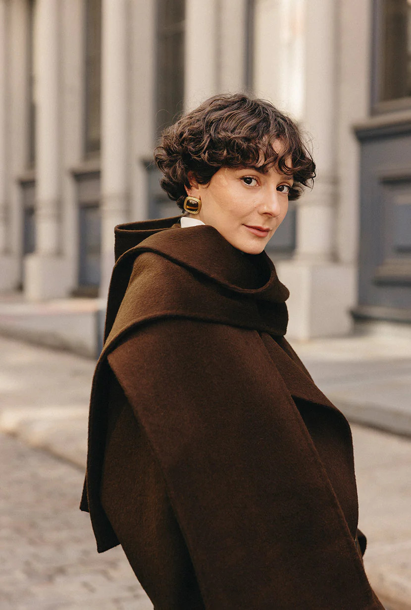 Carina Wool & Silk Scarf Coat - Chocolate | Petite Studio NYC