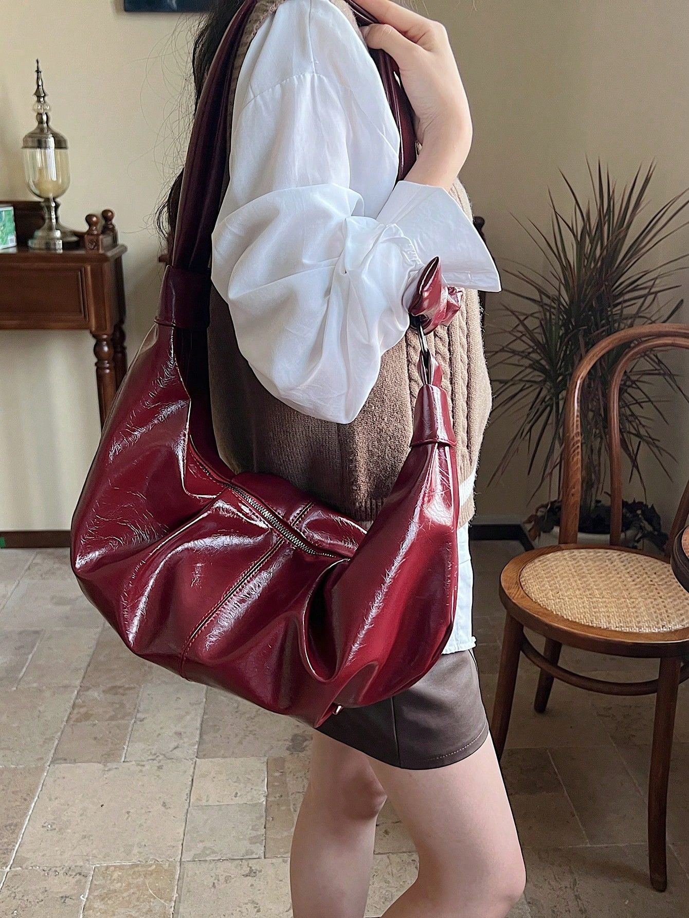 Large Burgundy Shoulder or Crossover Bag | SHEIN