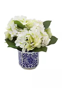 11" Potted Hydrangea in Blue & White with Faux Greenery | Belk