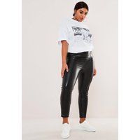 Plus Size Black Faux Leather Pin Tuck Leggings | Missguided (US & CA)