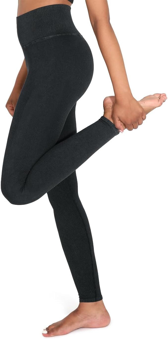 ODODOS Seamless Leggings for Women High Waisted Acid Washed Ribbed Workout Gym Yoga Pants | Amazon (US)