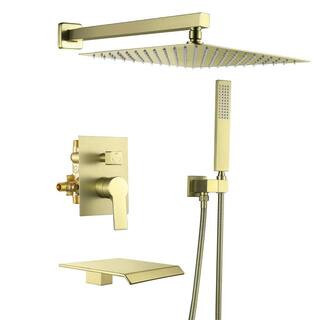 Wall Mounted Single -Handle 1-Spray Tub and Shower Faucet 2 GPM in. Pressure Balance in Brushed Gold Valve Included | The Home Depot
